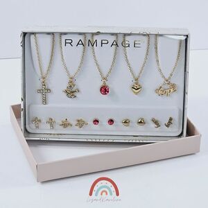 New! Rampage Necklace Earring Faith Cross Hope Heart Gold Tone Matching Gift Set